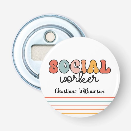 Décapsuleur Travailleur social rétro personnalisé (Devant)