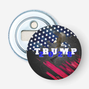 Décapsuleur Trump 2028 sur le drapeau avec aigle chauve