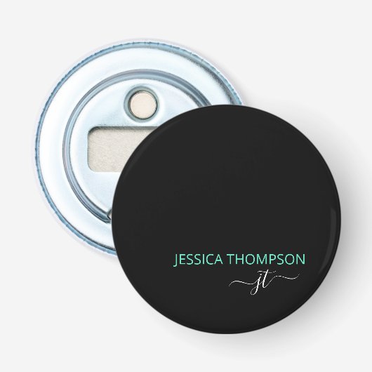 Décapsuleur Turquoise noir Personnalisé Monogramme Nom (Devant)