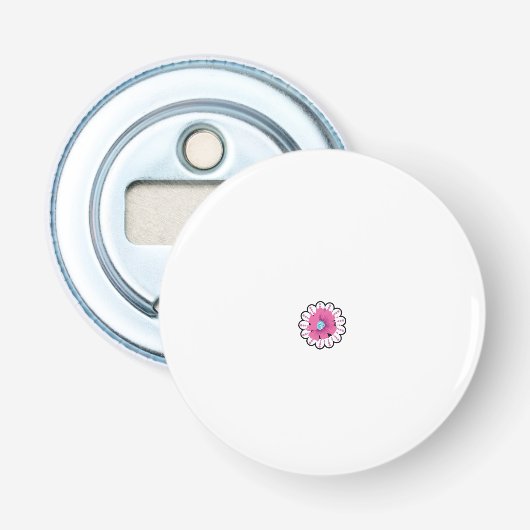 Décapsuleur une fleur rose avec un centre bleu sur un fond bla (Devant)