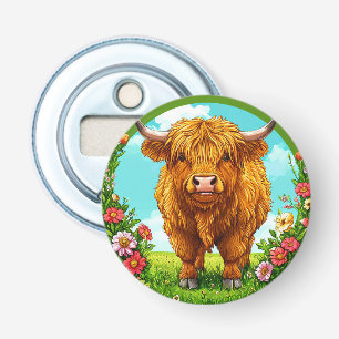 Décapsuleur Vache des Highlands dans une scène de pâturage déc