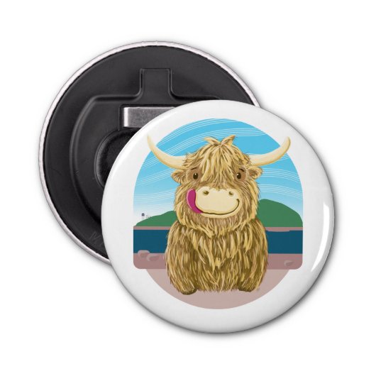 Décapsuleur Vache Écossaise Highland, Chilling Sur La Plage (Devant)