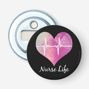 Décapsuleur Vie d'infirmière - Cœur en aquarelle ECG