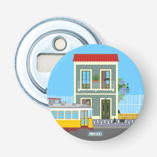 Décapsuleur Vieille maison de Lisbonne avec chats et tramway j