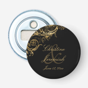 Décapsuleur Vintage Black Gold Floral Damask Script Mariage