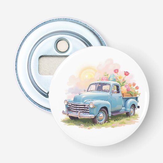 Décapsuleur Vintage Blue Truck with Easter Eggs & Tulips (Devant)