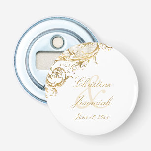 Décapsuleur Vintage or Floral Damask Script Noms Mariage