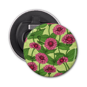 Décapsuleur Zinnias rose sur vert clair