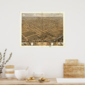 Decatur Illinois 1869 Antiek Panoramic Map Poster (Keuken)