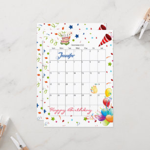 December 2022 Kalender Gelukkige Verjaardag Uitnod Kaart