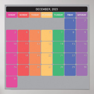 December 2023 planner kalender kleur dagen poster