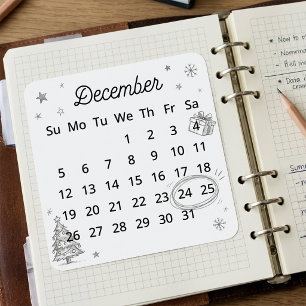 December 2027 Flex Start Kalender Vierkante Sticker