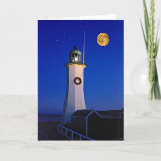 December avond bij Scituate Light Feestdagen Kaart