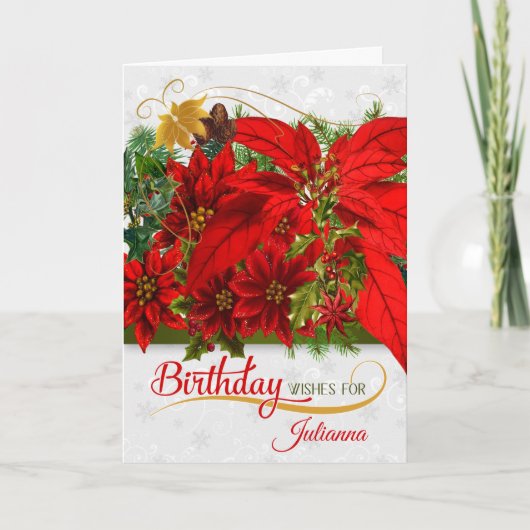 December Birthday Poinsettias Kaart (Voorkant)