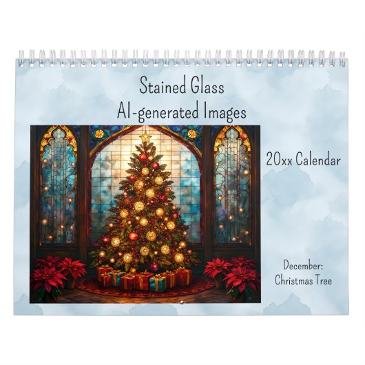 December Christmas Tree Stained Glass AI-generated Kalender (Hoes)
