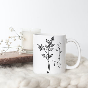 December Geboortemaand Bloem Hulst Script Naam Koffiemok