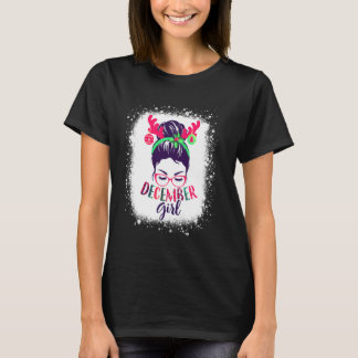 December Girl Christmas Messy Bun Birthday Reindee T-shirt