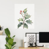 December Holly Geboorte Bloem Poster (Thuiskantoor)