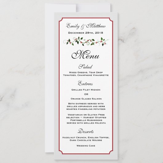 December - Kaart van het huwelijksreceptmenu Vakan (Voorkant)