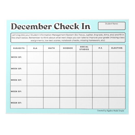 December - Wekelijkse studentencontrole in de Grad Notitieblok (Voorkant)