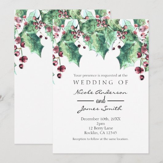 December Winter Bruiloft Holly Berry Vakantie Kaart (Voorkant / Achterkant)