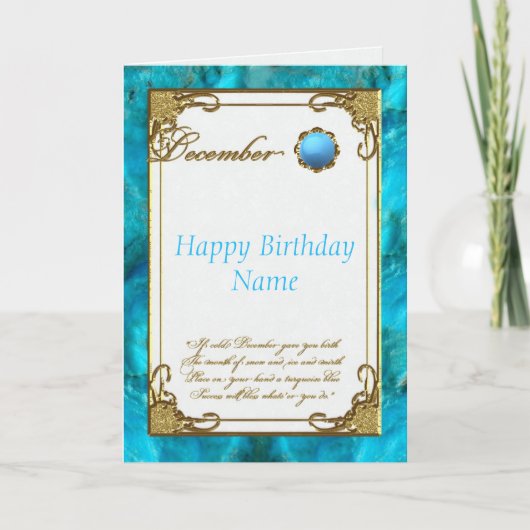Décembre Carte d'anniversaire Turquoise Birthstone (Devant)