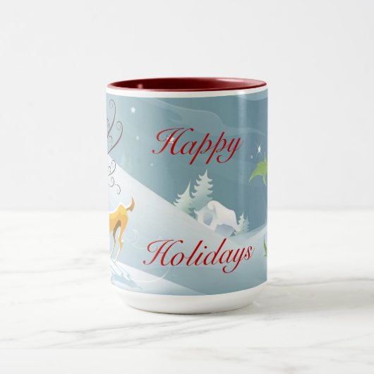 Décembre Joyeuses vacances hiver Scène Mug (Centre)