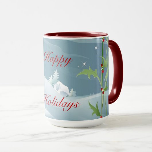 Décembre Joyeuses vacances hiver Scène Mug (Devant droit)