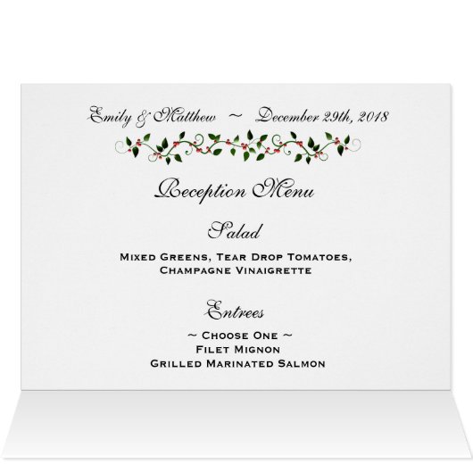 Décembre Mariage de vacances Menu et Numéro de tab (Intérieur Horizontal (haut))