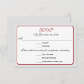 Décembre Mariage Fête Réponse RSVP avec le menu (Devant / Derrière)