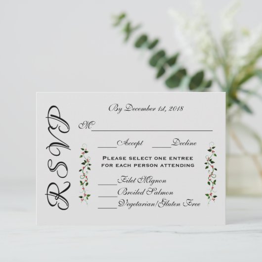Décembre Mariage Fête RSVP Réponse Menu (Debout devant)