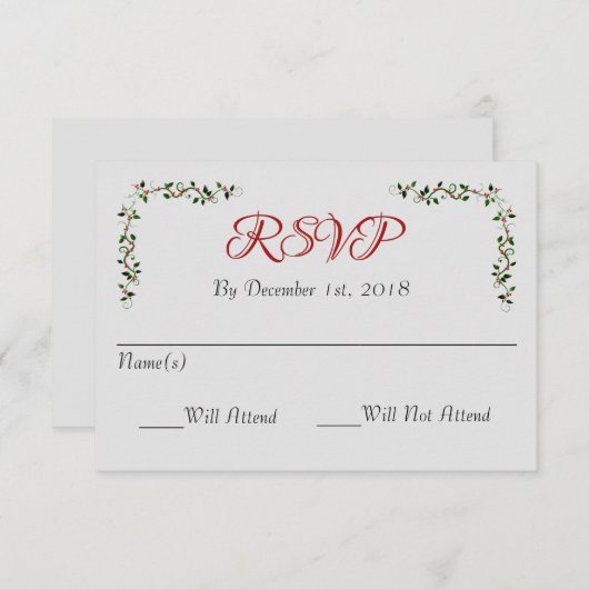 Décembre Mariage Fête RSVP Réponse ou réponse (Devant / Derrière)