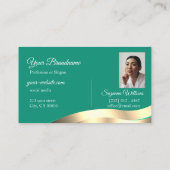 Decent Dark Blauwgroen Wavy Gold Decor Initialen F Visitekaartje (Achterkant)