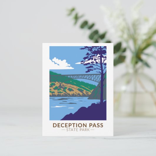 Deceptapas State Park Bridge Washington Retro Briefkaart (Staand voorkant)