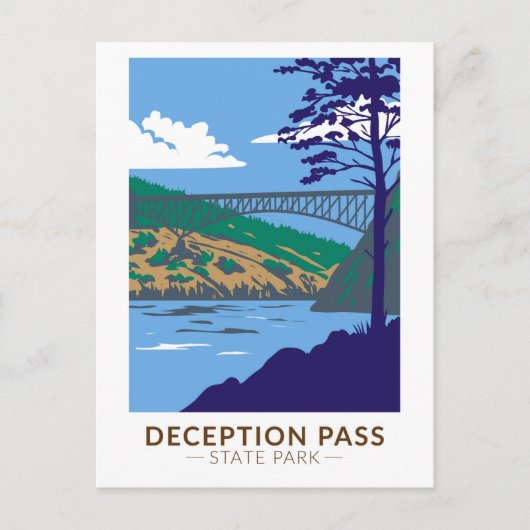 Deceptapas State Park Bridge Washington Retro Briefkaart (Voorkant)