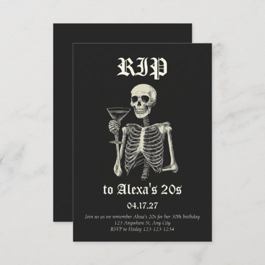 Décès à mes 20 ans Invitation d'anniversaire | Squ (Devant / Derrière)