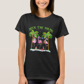 Deck De Palmen Flamingo Tropische Kerstverlichting T-shirt (Voorkant)
