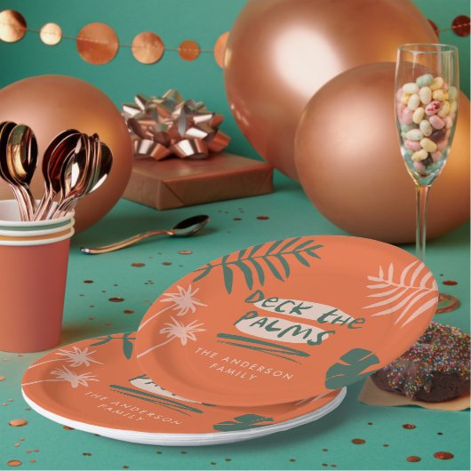 Deck de palmen Kerstmis tropisch modern uniek Papieren Bordje (Multi)