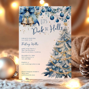 Deck the Halls Blauwe Kerst Bruiloft Borrel Kaart