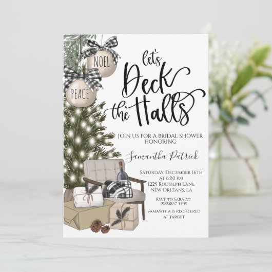 Deck the Halls Christmas Bridal Shower Invitation (Debout devant)