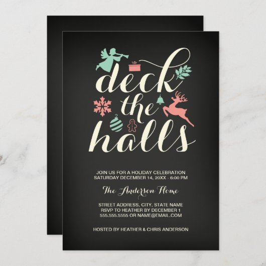 Deck The Halls Invitation Noël (Devant / Derrière)