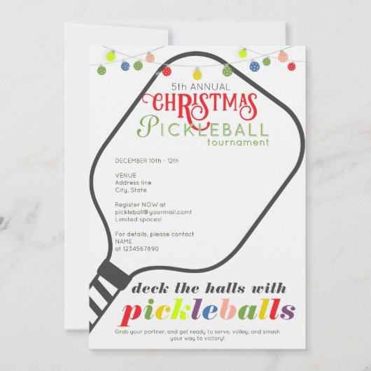 Deck the Halls Pickleball Kersttoernooi Kaart (Voorkant)