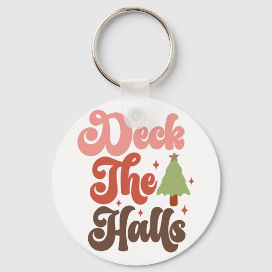 Deck the Halls Retro Groovy Kerst Feestdagen Sleutelhanger (Voorkant)