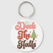 Deck the Halls Retro Groovy Kerst Feestdagen Sleutelhanger (Achterkant)