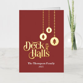 "Deck the Halls" Rode Gevouwen Folie Vakantie Kaar Folie Feestdagenkaart