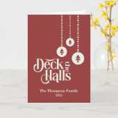"Deck The Halls" Rode Kerst Kaart (Gele Bloem)