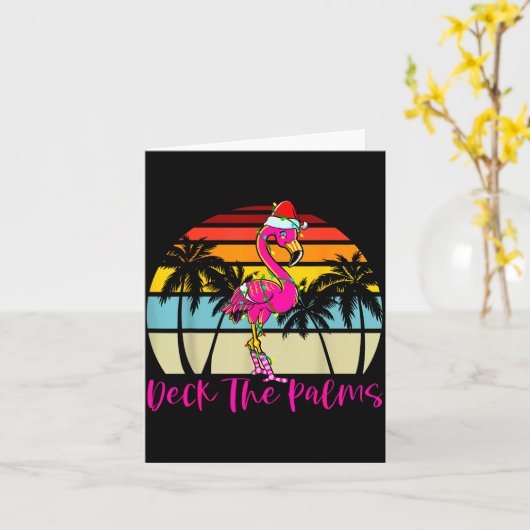 Deck The Palms Christmas Flamingo Palm Tree Trocal Kaart (Gele Bloem)