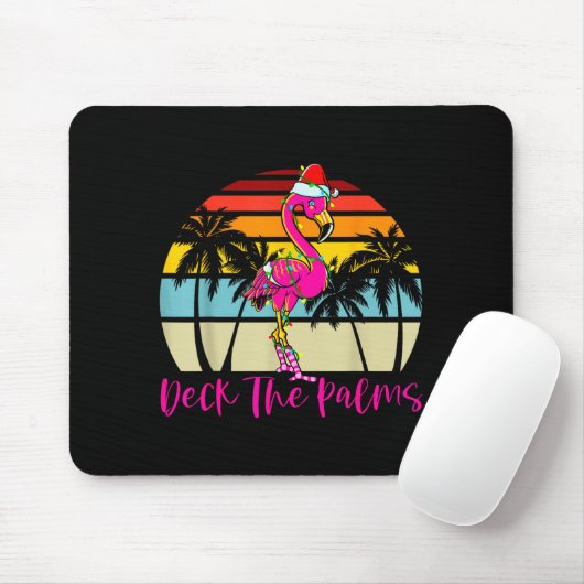Deck The Palms Christmas Flamingo Palm Tree Trocal Muismat (Met muis)