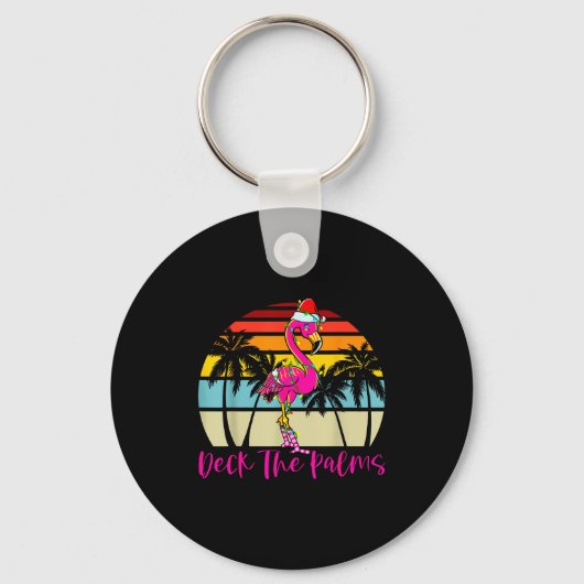 Deck The Palms Christmas Flamingo Palm Tree Trocal Sleutelhanger (Voorkant)