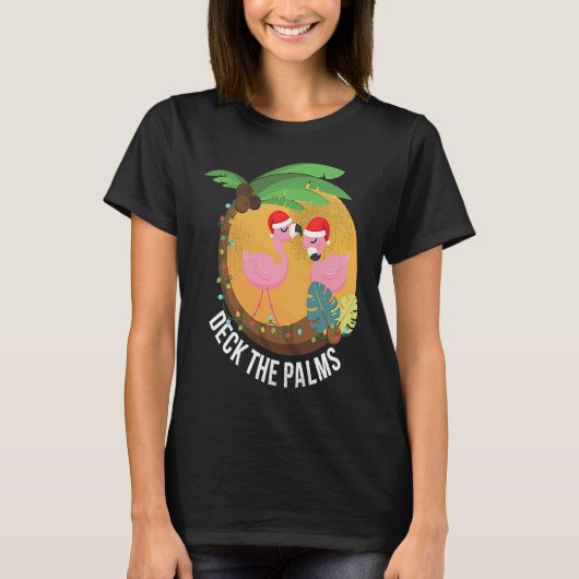 Deck the Palms Flamingo Christmas T-shirt (Voorkant)